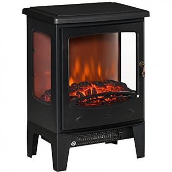 Chimenea Eléctrica Decorativa HOMCOM 900W/1800W con Efecto de Llama, Temperatura Ajustable y Protección Contra Sobrecalentamiento - Negro 39x26x54.8 cm