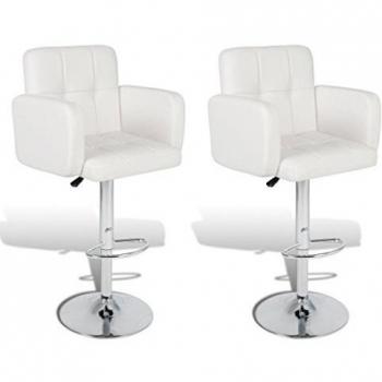 vidaXL Taburete de cocina bar, 2 uds. blancas cuero artificial y reposabrazos