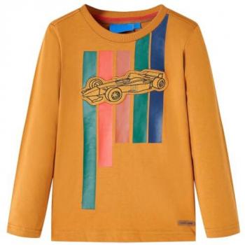Camiseta infantil de manga larga estampado coche carreras ocre oscuro 140