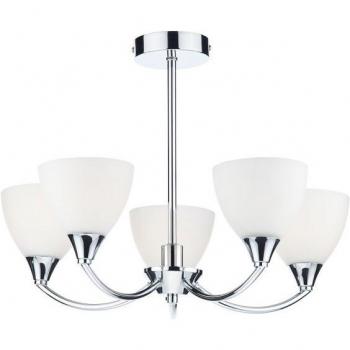 Plafón Semi Empotrado Watson Cromo Pulido con Cristal Opal, 5 Focos E14, Diámetro 37cm