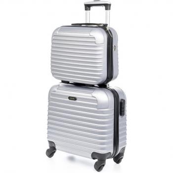 Juego de maletín Trolley y neceser DAM, material ligero ABS de alta resistencia, cerradura numérica, 4 ruedas giratorias 360°, dimensiones 40x21x70 cm