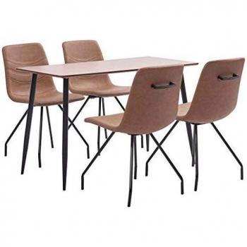vidaXL Juego de Comedor 5 Piezas Cuero Sintético Mobiliario Decoración Interior Casa Hogar Robusto Duradero Resistente Funcional Práctico Útil Marrón