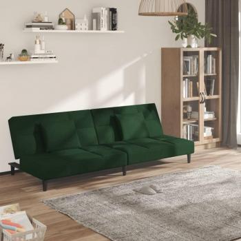 Sofá cama de 2 plazas con 2 cojines de terciopelo verde oscuro Vidaxl