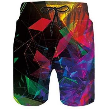 Spreadhoodie Geometría Bañador para Hombre Drawstring Respirable Mens Swim Pantalones Cortos Colorida 3D Hombres Nadar Pantalones Cortos con Bolsillo L