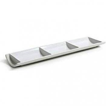 Cuenco de bambú plato de porcelana merienda dulce tuercas bandeja plato 3 x compartimentos 36 x 8,5 x 2,5 cm.
