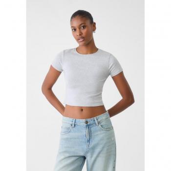 Stradivarius Grey Melange Cropped Cotton T-shirt XL