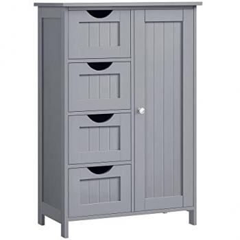 SONGMICS Vasagle Armario de Baño Estrecho con 4 Cajones, Mueble de Baño con Puerta y Estante Ajustable, Dimensiones 30 x 55 x 82 cm, Color Gris Paloma