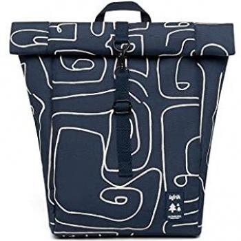 Lefrik - Mochila Roll Mini - Hermana pequeña de la Roll - Mayor Comodidad - 2 Posiciones, 2 Tamaños Diferentes - Repelente al Agua - Tejido 100% Reciclado - Eco Friendly - Color Graphic Navy