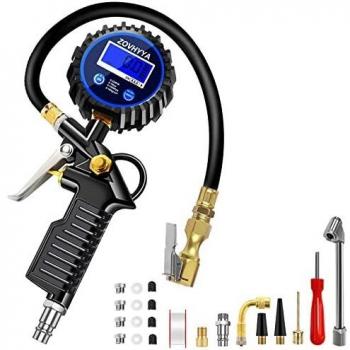 Medidor de Neumático Digital 220PSI Medidor de Presión de Neumáticos Pistola de Inflado Digital con Pantalla LCD Digital 4 Unidades de Medida y Múltiples Accesorios Adecuados para Moto Bcicleta Coche