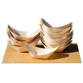 Bambú madera barcos Mini X100 para fiesta alimentos, aperitivos, nibbles, canapé 65 x 42 mm