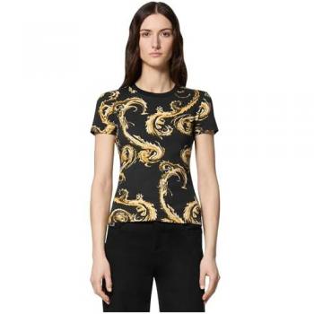 Versace Jeans Couture Women's Slim Fit Black T-Shirt with Cotton Details, Size S