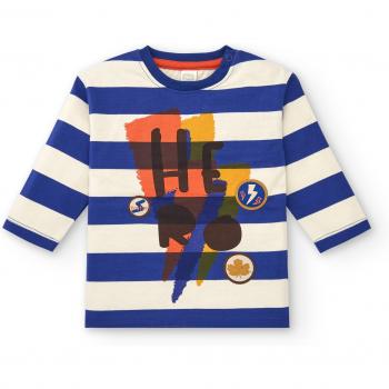 Camiseta de Niño Tuc Tuc Azul con Rayas y Estampado de Superhéroe - Manga Larga Super Natural