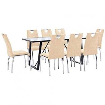 vidaXL Juego Comedor 9 Piezas de Cuero Sintético Mobiliario Decoración Interior Casa Hogar Robusto Duradero Resistente Funcional Práctico Útil Crema