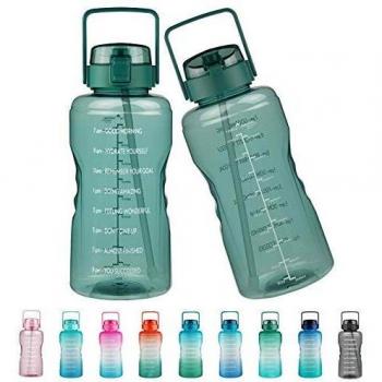 Justfwater Botella de agua sin BPA con marcador de tiempo y pajita, botella deportiva de 3,78 L con asa para Fitness, Gimnasio, Oficina, Pesca, Actividades al Aire Libre