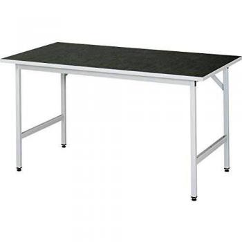 Mesa de trabajo regulable en altura Rau con superficie de linóleo 1500x800mm, capacidad hasta 300 kg