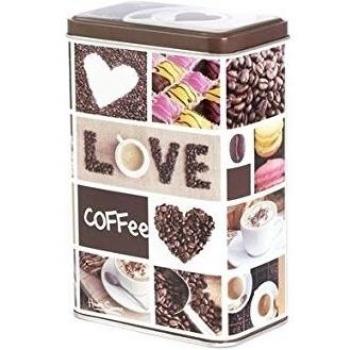 HOME Tarro Rectangular, decoro Caffee, 10 x 8 x 16 cm, Lata, Multicolor
