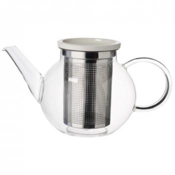 Villeroy & Boch Artesano Hot Beverages Tetera con colador, 1 l, Vidrio/Porcelana Premium/Acero inoxidable, Blanco