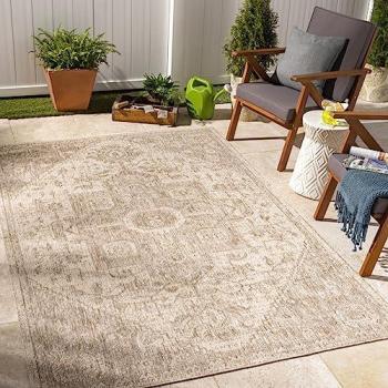 Alfombra Boho Jute-Optik Beige 160x213 cm para Exterior/Interior