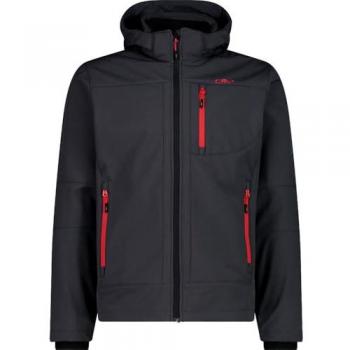 Chaqueta Softshell CMP con Capucha Desmontable Gris Oscuro y Rojo 4XL