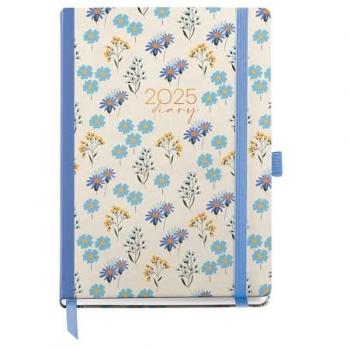 Agenda Anual 2025 Miquelrius 122x168 mm Día Página Daisies con Cubierta Plastificada y Cierre Goma Elástica