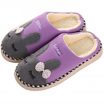 Saguaro otono invierno zapatillas interior casa caliente slippers suave algodon zapatilla mujer hombres animados pareja zapatos calzado 3536 eu3637 cn morado