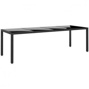 Mesa de jardín Día y Noche - Mesa de jardín vidrio templado ratán sintético negro 250x100x75 cm