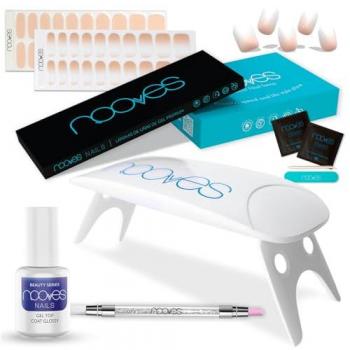 Set de Manicura Nooves Premium Beige con 8 Piezas de Láminas de Gel para Uñas, incluye Lámpara UV/LED y Gel Top Coat Glossy