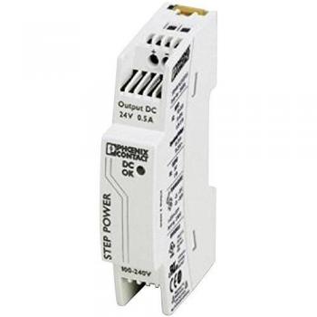 Phoenix Contact STEP-PS/1AC/24DC/0.5 Rail Mounted Power Supply, 85...264V Input Voltage, 24V DC Output Voltage, 0.5 A Output Current, 12W Power Rating, Single