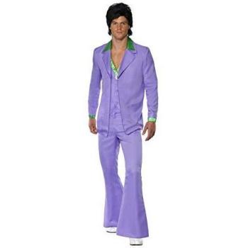 Smiffy'S 39426M Disfraz De Traje Lavanda De Los 70 Chaqueta Con Camisa Postiza, Chaleco Y Pantalones, Púrpura, M - Tamaño 38-40