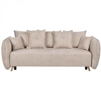 Sofá Cama Moderno Beige Crema de Terciopelo Poliéster Convertible con Almacenaje, Cojines Adicionales y Fundas Extraíbles 234 x 104 x 77 cm