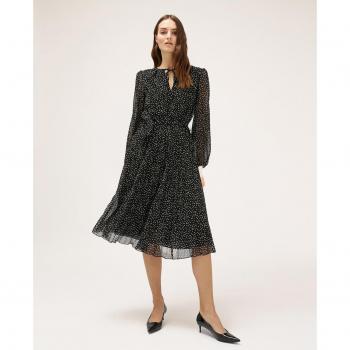 Vestido midi de manga larga con estampado de lunares