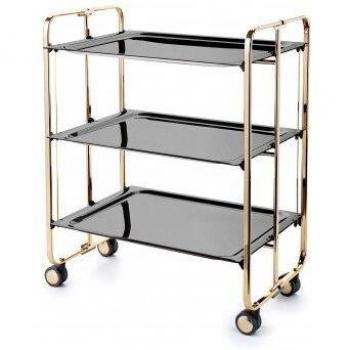 DON HIERRO - Carrito camarera BAUHAUS, armazón con baño de oro. 3 bandejas.