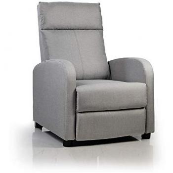 Sillón Reclinable Tela Verona Gris - Don Descanso, Sillón Relax con Reposapiés, Apertura Push, Compacto, Reclinable hasta 160º