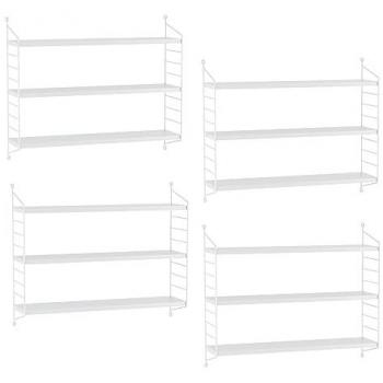 Juego de 4 estanterías de pared Strängnäs modulares de acero blanco con 3 niveles ajustables 50 x 60 x 15 cm