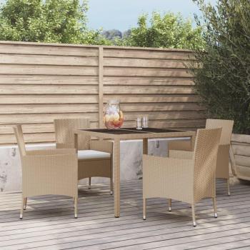 Set de Comedor de Jardín 5 Piezas con Cojines Beige en Polirratan