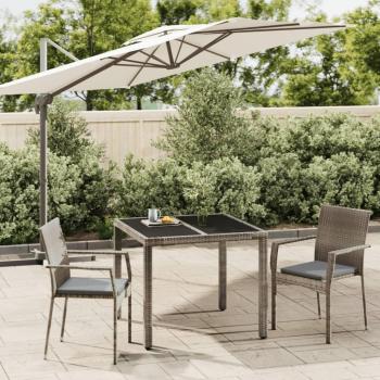 3-Piece Grey Poly Rattan Garden Dining Set with Cushions