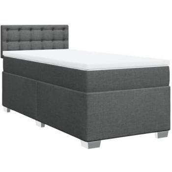 Cama box spring con colchón tela gris oscuro 90x200 cm