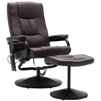 vidaXL Sillón de Masaje con Reposapiés de Cuero Artificial Marrón Mobiliario Estilo y Funcionalidad Comodidad Despacho Sala de Relajación Estudios