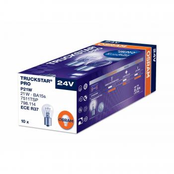 Osram 7511 - Truckstar PRO, 10x Caja de luces incandescente para Coche LKW LKW-Lampe Glühlampe LTS TSP, P21W, 24V, 21W, BA15s