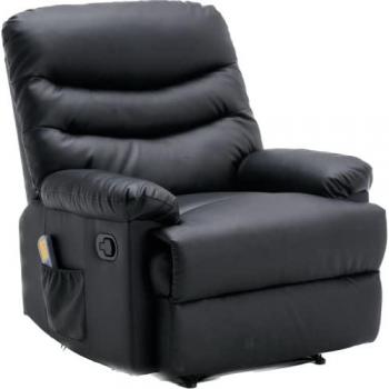 Sillón Relax Manual con Masaje y Termoterapia Astan Hogar - Modelo Roma Negro Piel Sintética