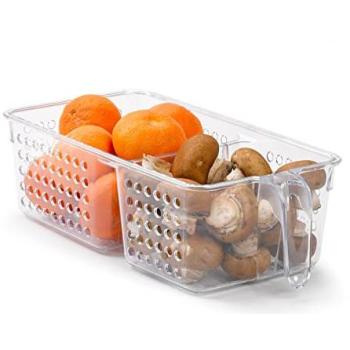 Cajón Frigorífico Transparente con Asa y 2 Compartimentos, Organizador de Almacenamiento para Cocina y Nevera