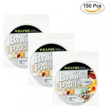 Wrapok 8 pulgadas de pergamino redondo Perforated Bamboo Steamer Liners de papel 150 Count Non-stick para la freidora de aire Hornear la cesta de cocción Cake Cake Cans