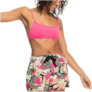 Roxy - Short de baño de mujer Coastline Ride, color verde caqui con detalles en rosa y naranja, talla L