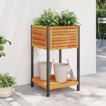 vidaXL Garden Planter with Shelf 45x45x80 cm Solid Wood Acacia and Steel
