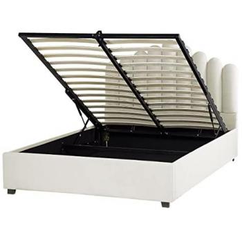 Cama matrimonial con almacenaje de terciopelo blanco y negro 140x200 cm somier listones Vincennes