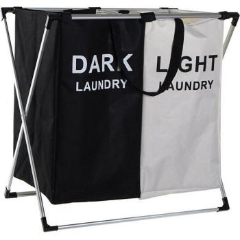 Cesto Plegable para Ropa Sucia Doble de Metal y Poliéster (63 x 37 x 61 cm) - Capacidad 60L