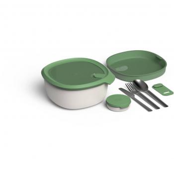 Set de Almuerzo BergHOFF con Cubiertos, Blanco/Verde - Polypropileno - Línea Leo
