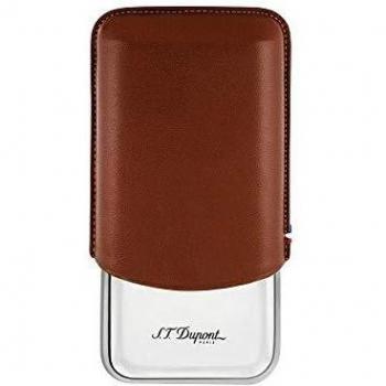 ST Dupont – Porta cigarrillos triple de metal y cuero marrón