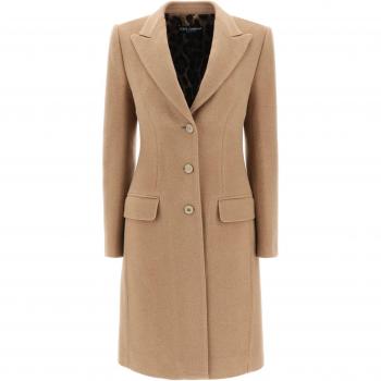 Dolce & Gabbana Women's Single-Breasted Wool Coat in Camel | Size 46 | F0Q41TFU2L4 Color M0179