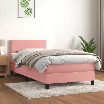 Cama box spring con colchón terciopelo rosa 90x190 cm Rosa